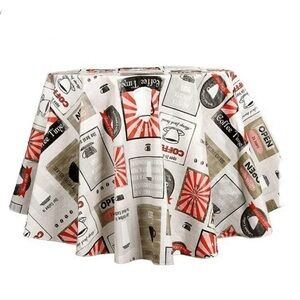 RAY STAR Coffee Patchwork 60” Round Vinyl Flannelback Tablecloth, Red White